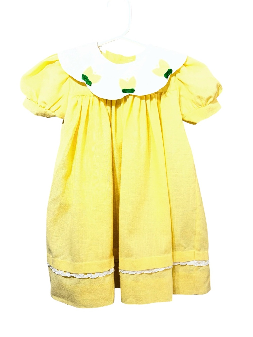 Peaches N Cream Vintage Yellow Tulip Dress 3T Toddler Girls Peter Pan Collar